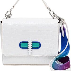 White Croc-Embossed Women's Bag with Multicolor Strap